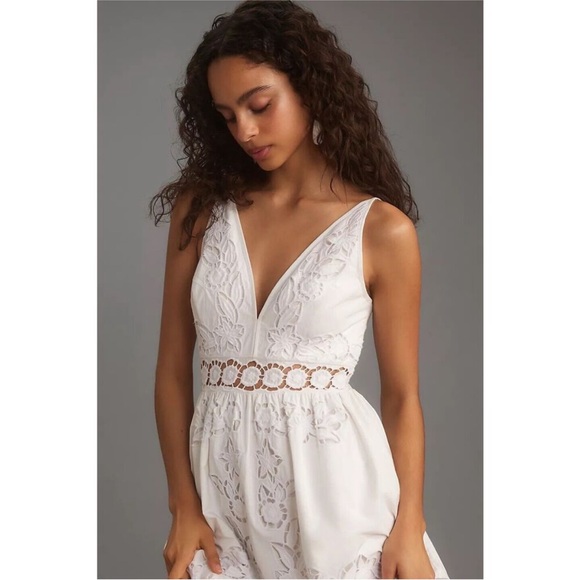 Anthropologie Vineet Bahl Sleeveless V-Neck Floral Cutwork Midi Dress - Picture 2 of 12